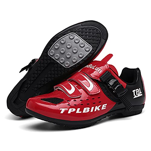 RTY Zapatos De Ciclismo De Bicicleta para Hombre, Zapatos De Microfibra Transpirables Sin Bloqueo para Bicicleta De Montaña, Zapatos De Ciclismo,Rojo,41