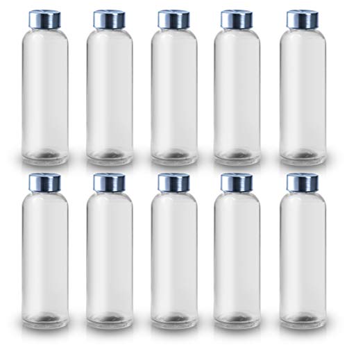 ShyaWorld Botella De Cristal para Agua Cuerpo de Acabado Transparente Tapón a Rosca en Acero Inoxidable. Cajas Individuales por Botella. (Transparente, 500ml (10PCS))
