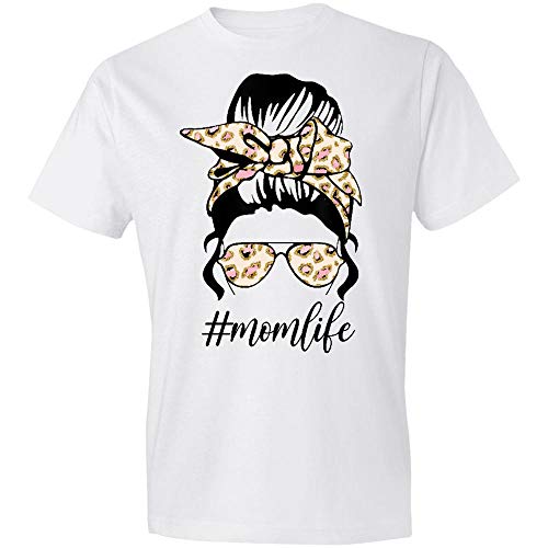 Situen Mom Life with Pink Gilter Leopard Pattern Shades Cool Messy Hair Bun 2 T-Shirt,Gift - Front Print T-Shirt, Ladies T-Shirt, Hoodie, Sweatshirt, Long Sleeve, Tank Top For Men and Women