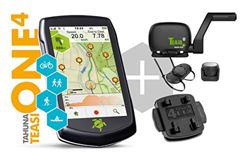 TAHUNA TEASI One⁴ Bundle - Navegador para Exteriores con Bluetooth, brújula y mapas Europeos, Incluye Sensor de Velocidad y 2 Soportes