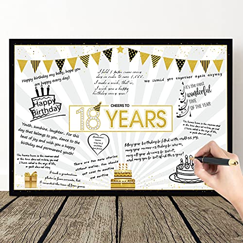 Tarjeta de Felicitación de Mensaje de Feliz Cumpleaños de Estrella Globo Gigante Negro y Dorado Tarjeta de Decoración de Fiesta Cartel Alternativo de Libro de Invitados (18 Cumpleaños)