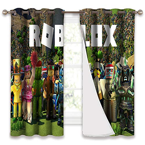 Trelemek Ro-blox Cortinas para todas las estaciones, aislamiento de fondo para habitación adolescente, cortinas de poliéster para sala de estar infantil, 100,6 x 100,4 cm