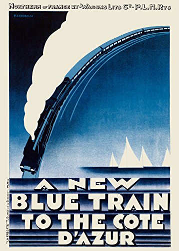 Vintage de viaje Francia y los COTE d 'Azur con de ferrocarril de Francia del Norte y WAGONS-LIT en el nuevo Tren Azul Brillante c1928 250 gsm ART tarjeta A3 reproducción de póster