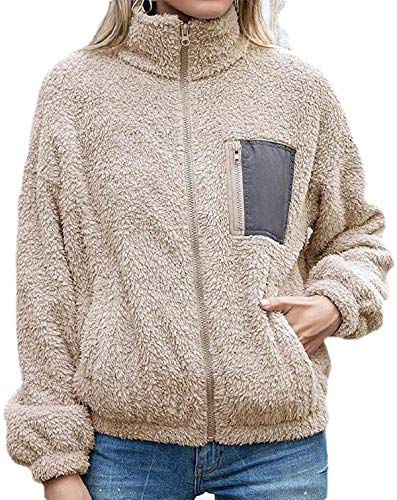 Womens Fashion Fleece Collar Zip-Up Pockets Sweatshirt Jacket Coat