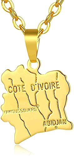 WYDSFWL Collar Cote Divoire Card Collar Colgante Tarjetas de Costa de Marfil Collares Joyería de Color Dorado para Mujeres Hombres Bijoux Femme Regalo