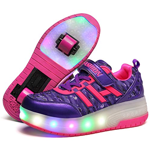 Zapatillas con Dos Ruedas para Niño y Niña LED Luces Skate Roller con Unisex Doble Ruedas Retráctil Skateboarding Rollerblades Zapatos