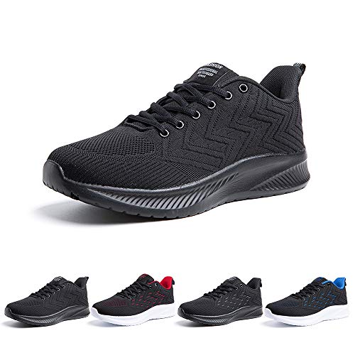 Zapatillas Running Hombre Bambas Zapatos para Correr y Asfalto Aire Libre y Deportes Calzado Casual Tenis Outdoor Gimnasio Sneakers Negro Gris Azul Número 38-48 EU Negro 43