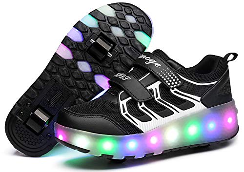 Zapatos con Ruedas Zapatillas con Dos Ruedas para niños y niña retráctiles para Patinar al Aire Libre, Zapatillas Deportivas con Luces LED Intermitentes