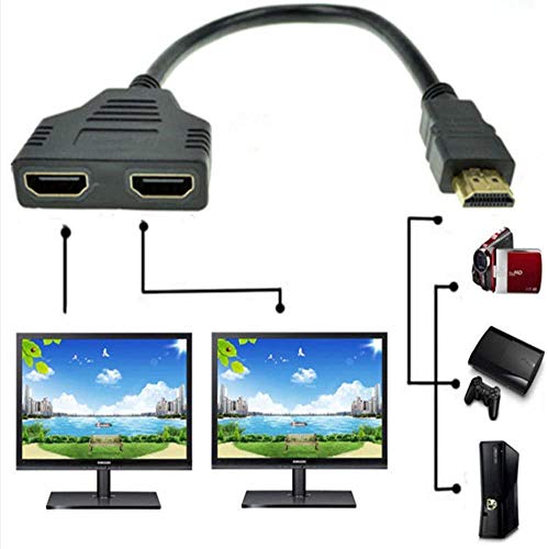 1080P HDMI macho a doble HDMI hembra 1 a 2 vías Splitter Cable adaptador convertidor para reproductores de DVD/PS3/HDTV/STB y la mayoría de los proyectores LCD (negro)