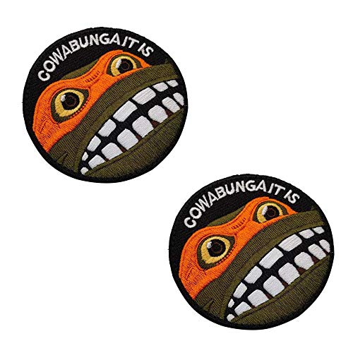 2 parches bordados de Cowabunga It is para coser en apliques para decorar insignias con gancho en la parte trasera de la moral, accesorios de bricolaje de 7,6 cm