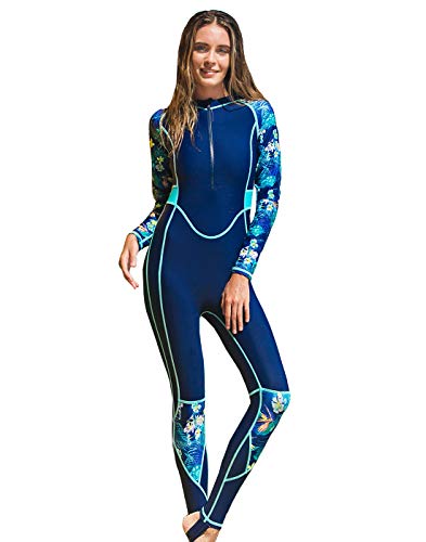 Aivtalk Traje de Buceo Mujer de Secado Rápido Traje de Surf de una Pieza Manga Larga con Almohadilla para el Pecho Swimwear Azul XL