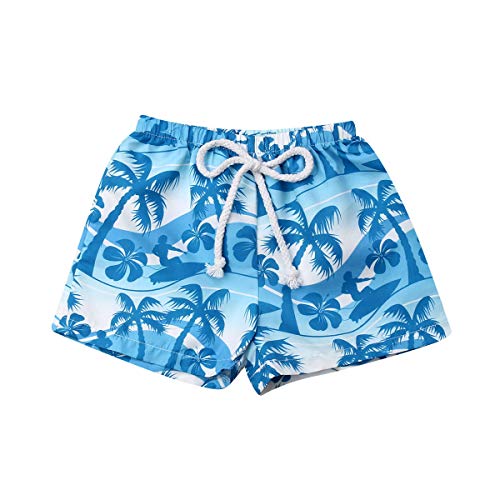 Bermuda de Baño Bañador de Natación Verano para Niños Pantalones Cortos con Estampado Hawaiano para Chicos Traje de Baño con Banda Elástica Ajustable Ropa de Playa (Azul, 6-12 Años)