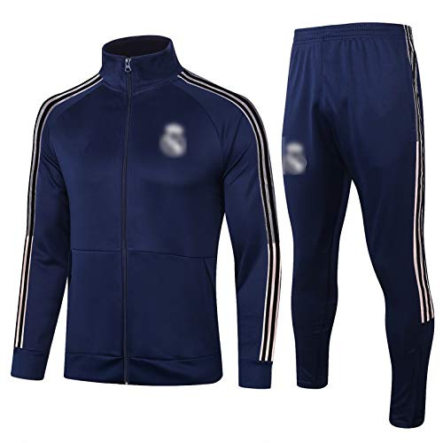 BVNGH Traje de Entrenamiento de Jersey de Fútbol Real Madrid, 2021 Nuevas Camisetas de fútbol de Manga Larga para Hombres, Tela Transpirable y de Secado rápido (S-XXL) Royal Blue-XL