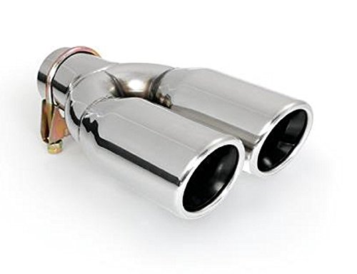 Cartuner® - Tubo de escape de 2 x 70 mm, redondo, de acero inoxidable, con acabado de doble conexión, 33-60 mm