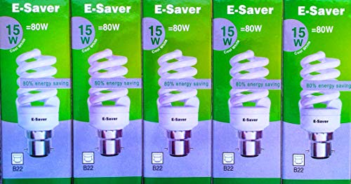 Conjunto de 3/5/10 bombillas de bajo consumo, 15 W = 80 W, luz blanca fría, diseño de espiral, casquillo BC B22D, Cool White, B22d 15.00 wattsW 240.00 voltsV