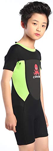 Cressi Smoby Shorty Wetsuit Traje de Neopreno 2 mm, Niños, Negro/Verde Fluo, 2/3 Años