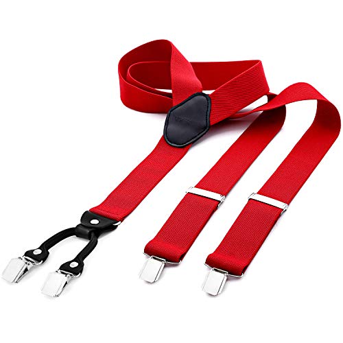 DonDon tirantes anchos 3,5 cm para hombres con 4x clips con cuero en forma de Y - elástico y longitud ajustable - rojo