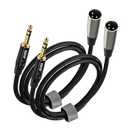 EBXYA 2 cables de interconexión de señal equilibrados XLR macho a jack TRS de 1/4 pulgadas, cable de conexión chapado en oro, 91 cm, color negro
