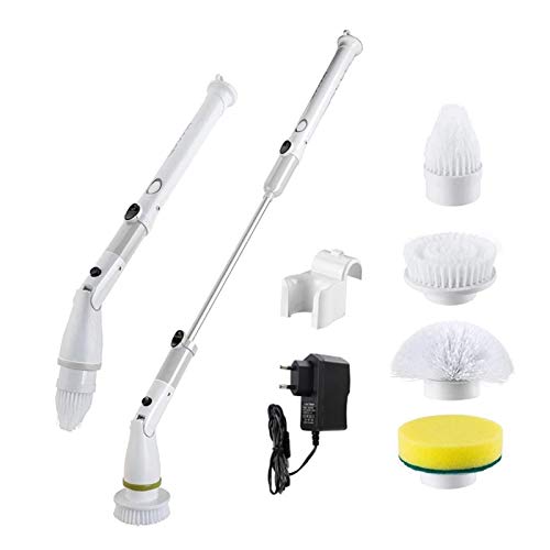 Electric Spin Scrubber Turbo Scrub Cleaning Brush, Cordless Bathroom Scrubbing Brush with 4 Replaceable Floor Cleaning Brush Heads and Extented Handle For Shower, Kitchen, Car, Tub and Tile