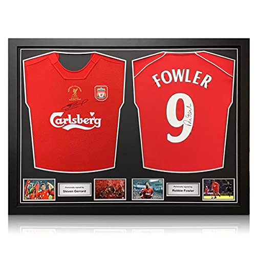exclusivememorabilia.com Camisetas del Liverpool firmadas por Steven Gerrard y Robbie Fowler. Enmarcado