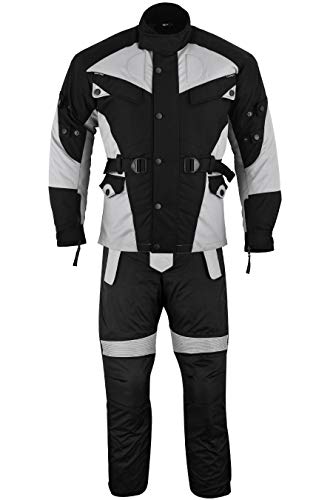 German Wear Traje para moto de tejido Cordura, Chaqueta + Pantalón de Motorista, negro/gris claro