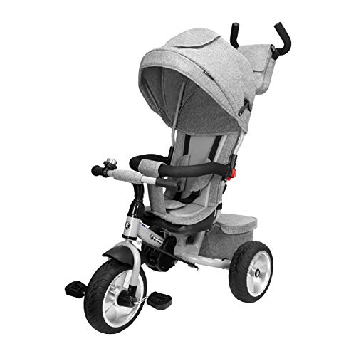 HyperMotion Triciclo para niños con mango de control para padres, Tobi Spiner, con cinturón de seguridad, sillín cómodo, ruedas hinchables, primera bicicleta para niños y niñas, color gris