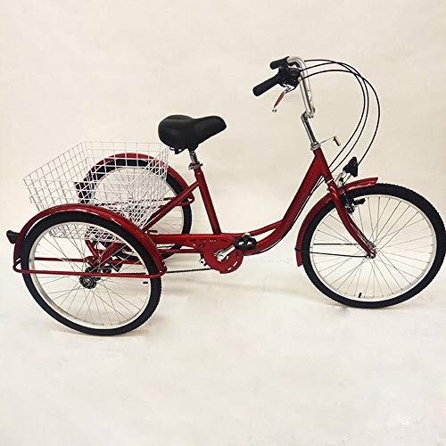 Kaibrite - Triciclo de 24 pulgadas para adultos, 6 velocidades, 3 ruedas, con luz y cesta