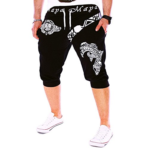 Pantalones Cortos Hombre Verano 2020 Nuevo SHOBDW Casual Impresión de Letras Pantalones Hombre Chandal Cordón Elástico Pantalones Cortos Hombre Deporte con Bolsillos Tallas Grandes (L, R-Negro)
