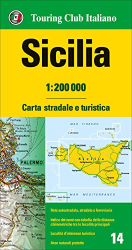 Sicilia 1:200.000 mapa de carreteras impermeable Touring Club Italiano. (Carte regionali 1:200.000)