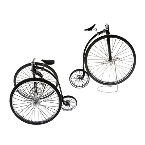 Toygogo 1/10 miniatura de metal bicicleta y triciclo bicicleta de carretera, juguetes de niño niña regalo creativo, casa de muñecas accesorios de jardín de hadas, color negro