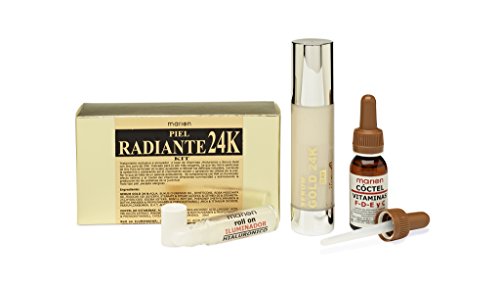 ANTIARRUGAS GOLD 24k + Vitaminas C-F-D-E + Roll On Hialuronico. KIT PIEL RADIANTE contra el envejecimiento. Tratamiento Facial Anti-oxidante Iluminador, Reduce líneas de Expresión y Arrugas Faciales.