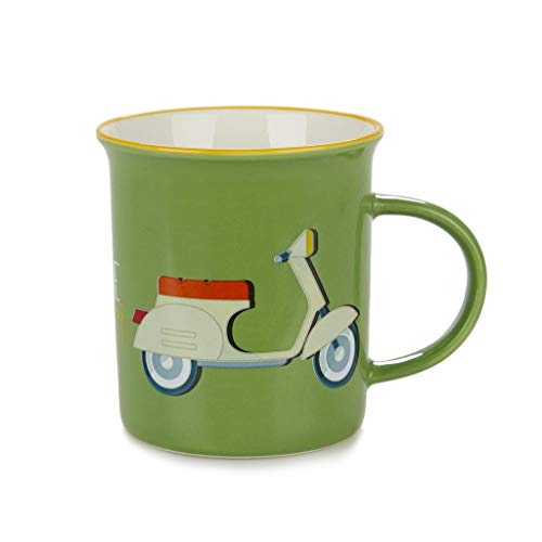 Balvi Mug Ride Color Verde Taza Original de Colores Vintage Diseño Vespa Cerámica 9,2x11,7x8,5 cm