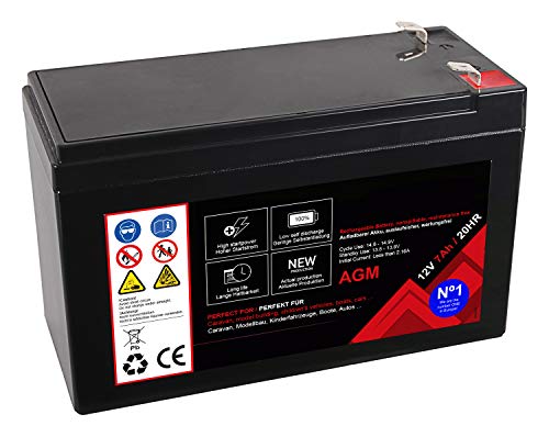 Batería Premium para AGM de plomo 12 V 7 Ah 20 horas batería de plomo sin mantenimiento (12 V, 7 Ah, 20 horas)