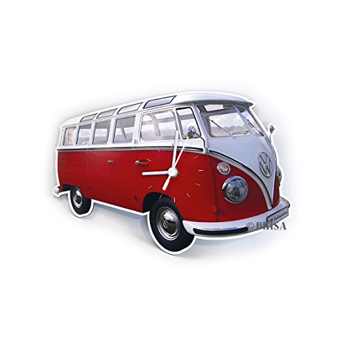 Brisa VW Collection - Volkswagen Furgoneta Hippie Bus T1 Van Reloj de Pared en Estilo Vintage de MDF, Cronómetro Decorativo sin Dígitos, Decoración de Cocina/Hogar/Oficina (Rojo/Blanco)