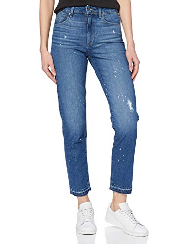 G-STAR RAW 3301 Ultra High Waist Straight Ripped 7/8-Length Jeans Vaqueros, Azul (Medium Aged Destroy 8973-3142), 29W / 32L para Mujer