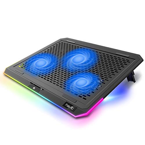 havit Base de Refrigeracion Portatil RGB Gaming Cooler con 3 Ventiladores silenciosos y Controles táctiles, Almohadilla de enfriamiento de Metal para Netbook de 15.6-17 Pulgadas (F2073)