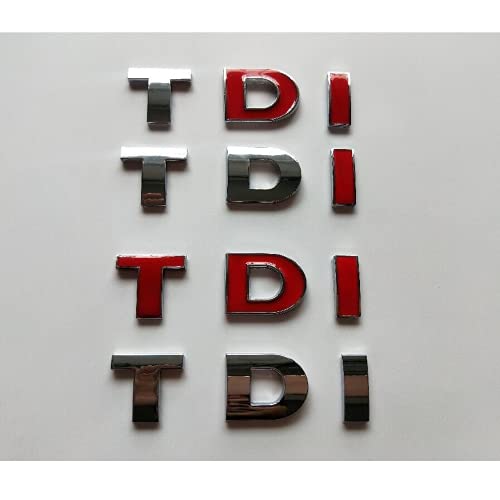 Insignia de emblema de modificación con letras rojas cromadas T D I TDI para Volkswagen Golf Polo MAGOTAN Passat Scirocco (cromo), TDI