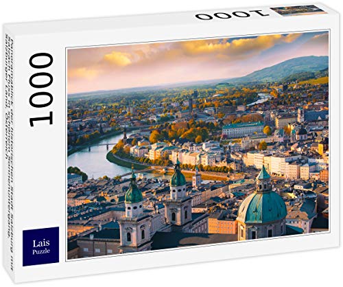 Lais Jigsaw Puzzle Vista panorámica de la ciudad histórica de Salzburgo con el río Salzach en la hermosa puesta de sol, Salzburger Land, Austria 1000 Piezas