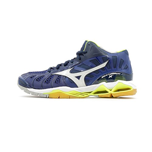 Mizuno Wave Tornado Mid, Zapatos de Voleibol Hombre, Bleu Blanc Jaune, 44.5 EU
