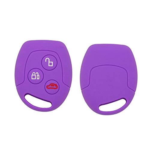 Muchkey Car Key Key Cover Funda de silicona para llave de auto para 3 botones de llave remota con cubierta protectora de silicona púrpura