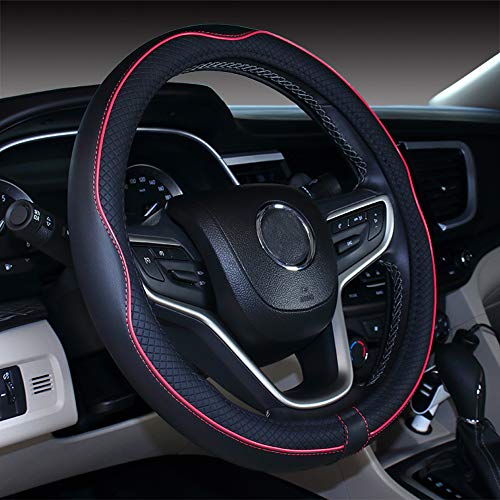 Nueva funda del volante pequeña de cuero de microfibra roja negra 2019 para Prius Civic 35-36.25 cm