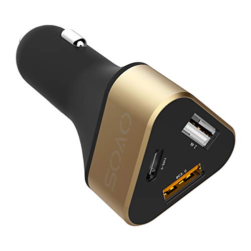 OVOS Cargador rápido para coche USB Carga rápida 3.0 3 puertos Cargadores de vehículos con QC 3.0 + tipo C