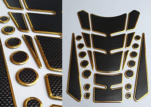 Protector de depósito para moto, aspecto de carbono, color dorado y negro, universal, varias piezas