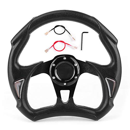 Qiilu Volante de coche de 320 mm/12,5 pulgadas, volante deportivo universal con botón de bocina, pieza modificada de PVC negro