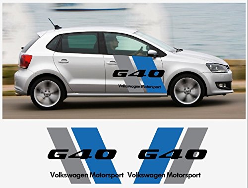 snstyling.com Pegatina para Encajar VW Volkswagen Polo Golf G40 Lado Pegatina Conjunto Motorsport Racing (Negro – Blanco – Azul – Gris)