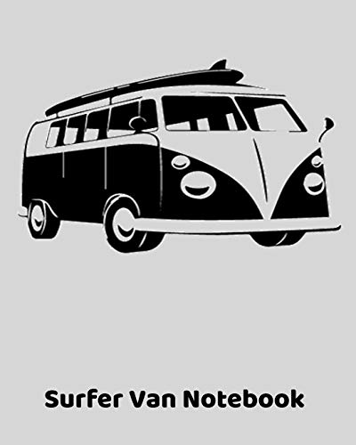 Surfer Van Notebook: Fun Vintage Van Theme 8'x10' Journal with 100 Lined Pages. California Surfer Van Retro Grey.