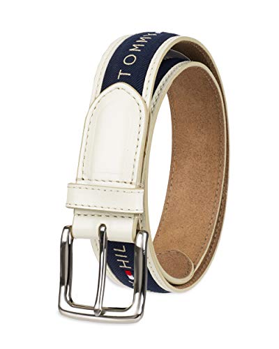Tommy Hilfiger - Cinturón con cinta incrustada para hombre. Diseño con cinta de tejido trenzado y hebilla de una sola aguja - Marfil - 44