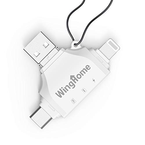WingHome Lector de tarjetas SD 4 en 1, adaptador de tarjeta micro SD/TF para ver fotos y vídeos de la cámara en dispositivos inteligentes, lector portátil compatible con iOS 13 y anteriores
