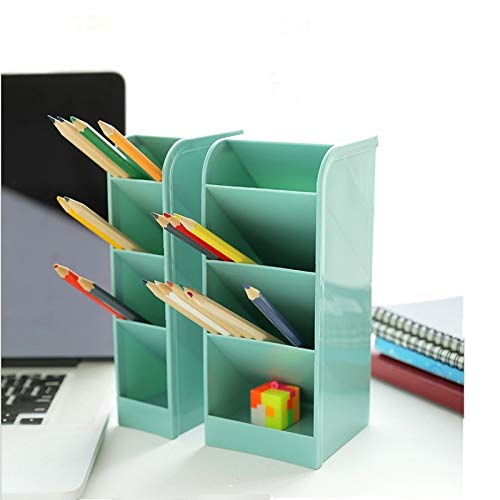 Best Quality - Pen Holders - 2packs multi-function 4 grid desktop pen holder office school storage case clear 4 colors plastic box desk pen pencil organizer - by LOUISE - 1 PCs