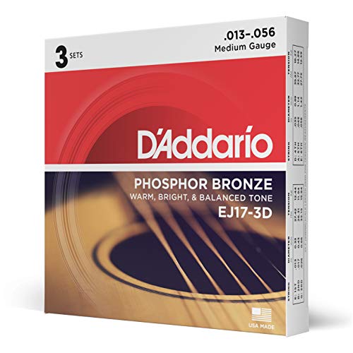 D'Addario EJ17-3D - Juego de cuerdas para guitarra acústica de fósforo/bronce.013 - .056